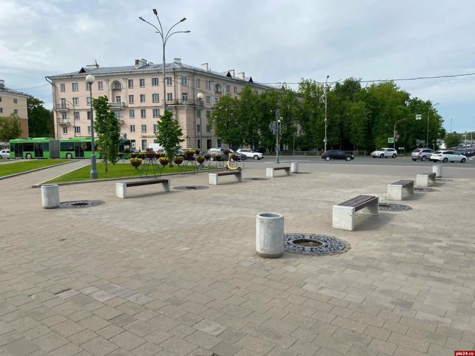 На площади Ленина в Пскове выкопали засохшие клены На площади Ленина в Пскове выкопали засохшие клены