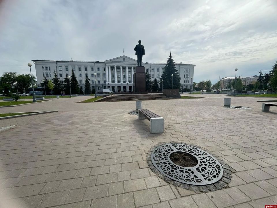 На площади Ленина в Пскове выкопали засохшие клены На площади Ленина в Пскове выкопали засохшие клены
