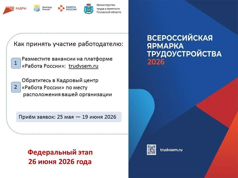Открыта подача заявок для работодателей на федеральный этап Всероссийской ярмарки трудоустройства «Работа России