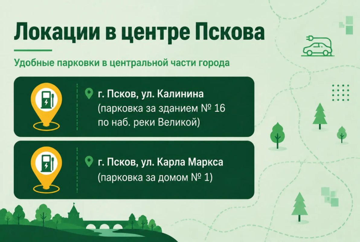 Все больше туристов выбирают для поездок электромобили, поэтому мы подготовили актуальный список действующих электрозаправочных станций (ЭЗС) в Псковской области Все больше туристов выбирают для поездок электромобили, поэтому мы подготовили актуальный список действующих электрозаправочных станций (ЭЗС) в Псковской области