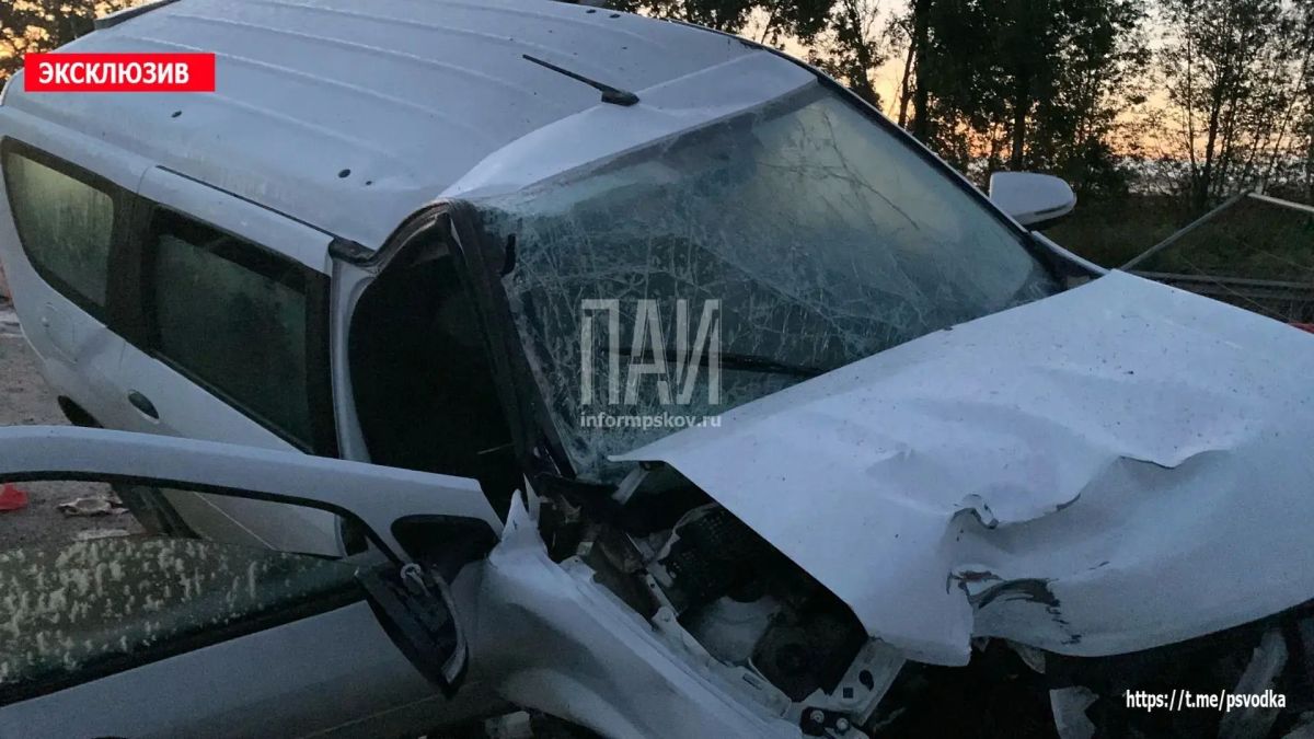 Водитель автомобиля Largus влетел в бетонные ограждения на трассе Псков-Изборск Водитель автомобиля Largus влетел в бетонные ограждения на трассе Псков-Изборск