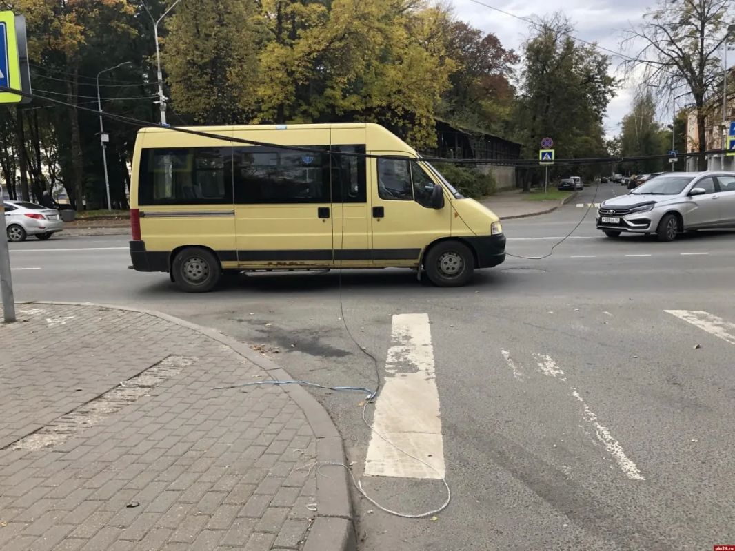 Оголенные провода висят над «зеброй» в Летнем саду Пскова