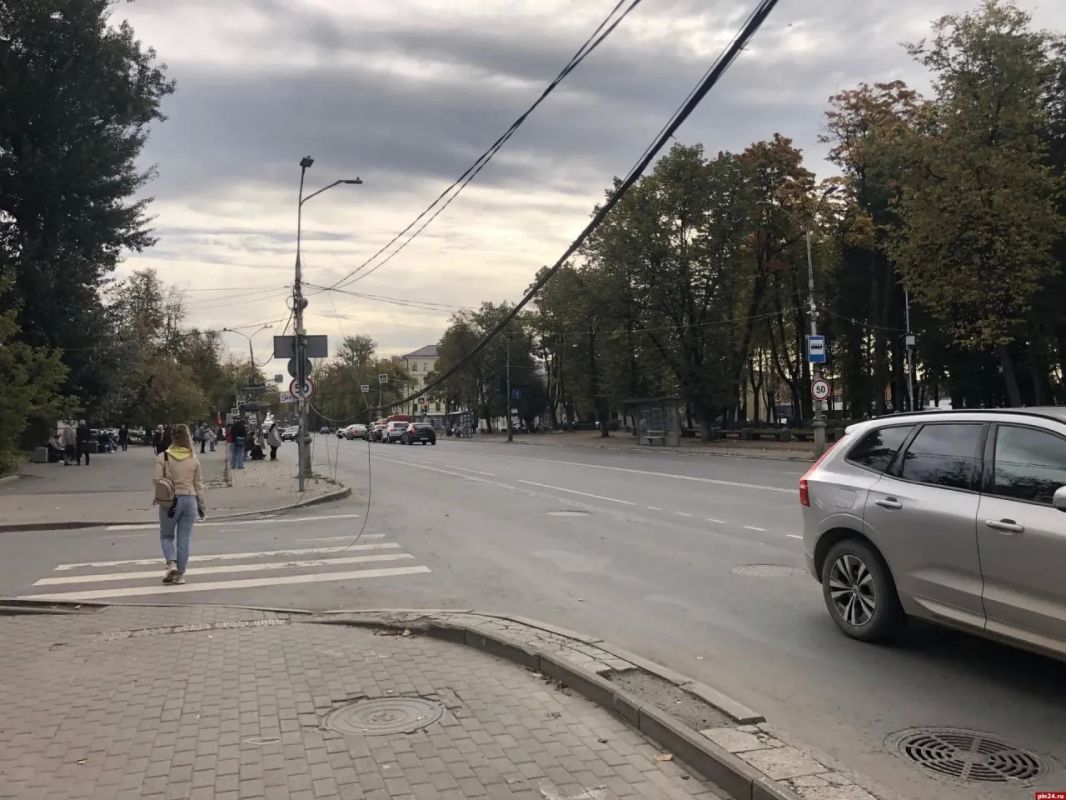 Оголенные провода висят над «зеброй» в Летнем саду Пскова Оголенные провода висят над «зеброй» в Летнем саду Пскова