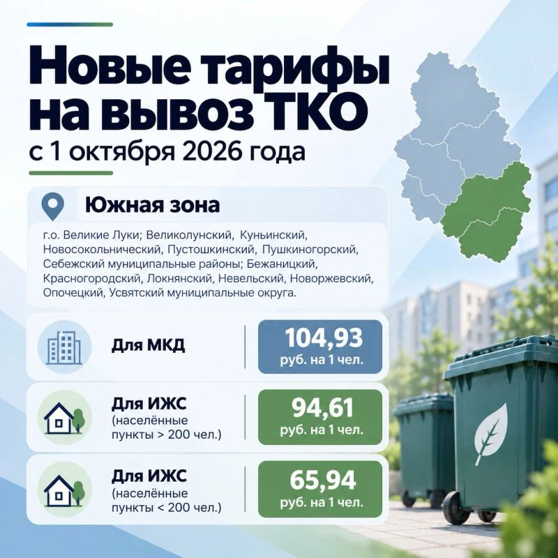 Изменение тарифов на услугу «Обращение с ТКО» с 1 октября 2026 года Изменение тарифов на услугу «Обращение с ТКО» с 1 октября 2026 года