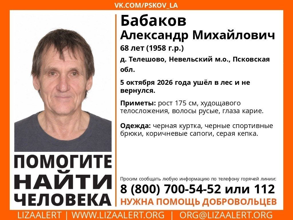 РОЗЫСК: Пропал мужчина в Невельском районе!