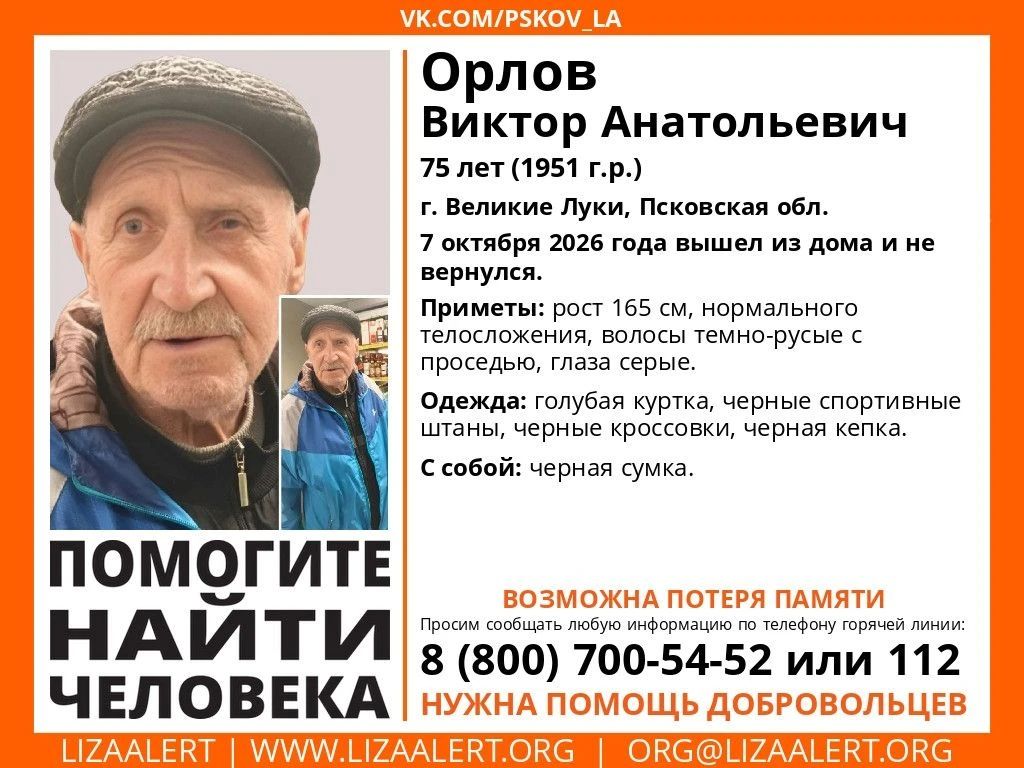 Страдающего от потери памяти пенсионера разыскивают в Великих Луках