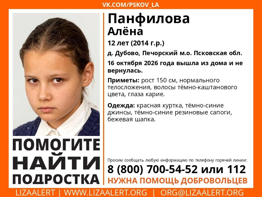 12-летняя Алёна Панфилова пропала в Печорском районе