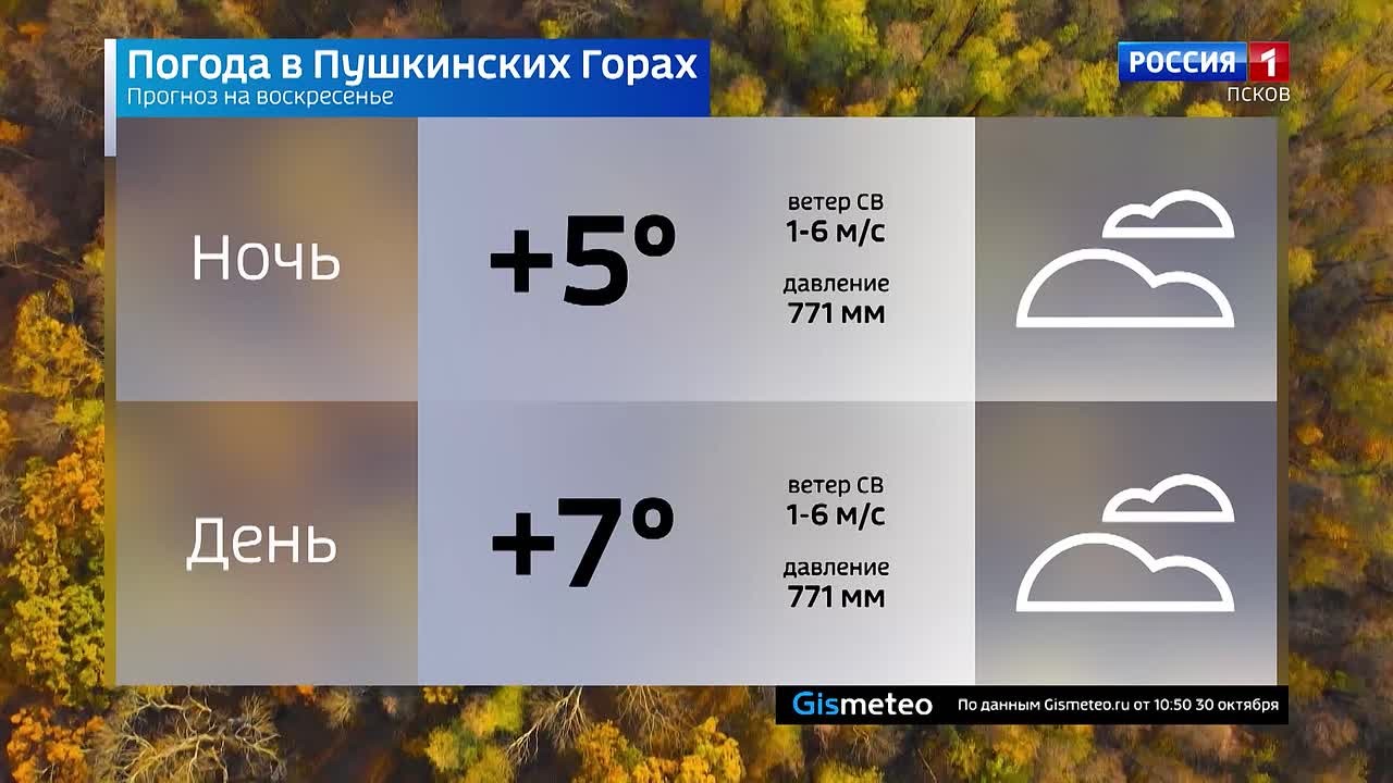 Прогноз погоды в Псковской области на 01 ноября